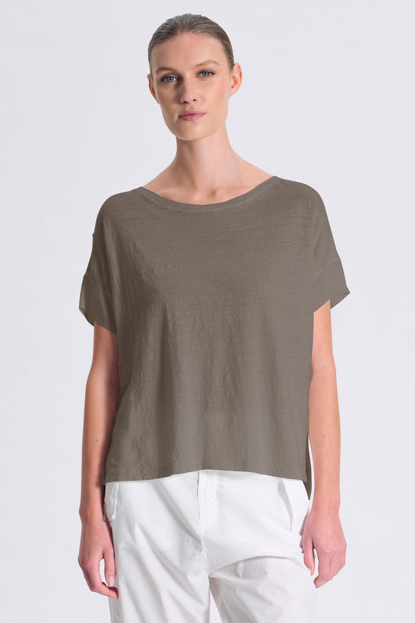 Oversize-Shirt, Kurzarm, aus Leinenjersey vorne, Ärmel und Rückenpartie aus Viskose-Georgette | 1017.CFDTRCK201.16