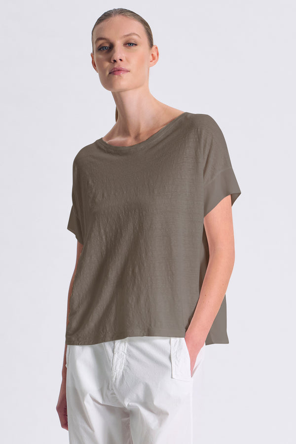 Oversize-Shirt, Kurzarm, aus Leinenjersey vorne, Ärmel und Rückenpartie aus Viskose-Georgette | 1017.CFDTRCK201.16