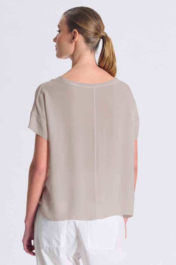 Oversize-Shirt, Kurzarm, aus Leinenjersey vorne, Ärmel und Rückenpartie aus Viskose-Georgette | 1017.CFDTRCK201.21