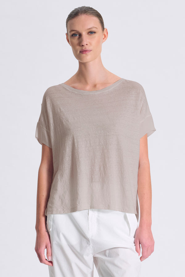 Oversize-Shirt, Kurzarm, aus Leinenjersey vorne, Ärmel und Rückenpartie aus Viskose-Georgette | 1017.CFDTRCK201.21