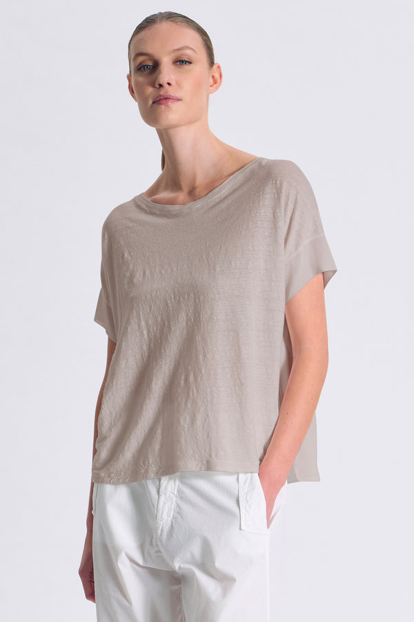 Oversize-Shirt, Kurzarm, aus Leinenjersey vorne, Ärmel und Rückenpartie aus Viskose-Georgette | 1017.CFDTRCK201.21