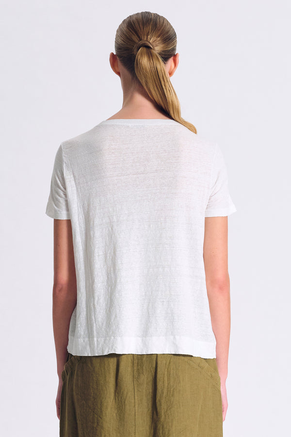 Ausgestelltes Top mit Rundhals, Kurzarm, aus Leinenjersey | 1017.CFDTRCK206.00