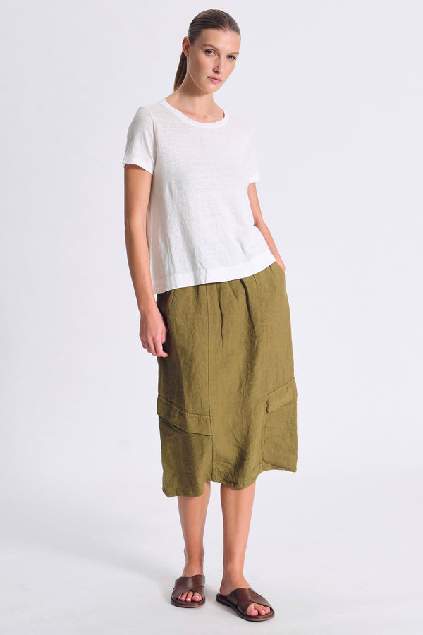 Ausgestelltes Top mit Rundhals, Kurzarm, aus Leinenjersey | 1017.CFDTRCK206.00