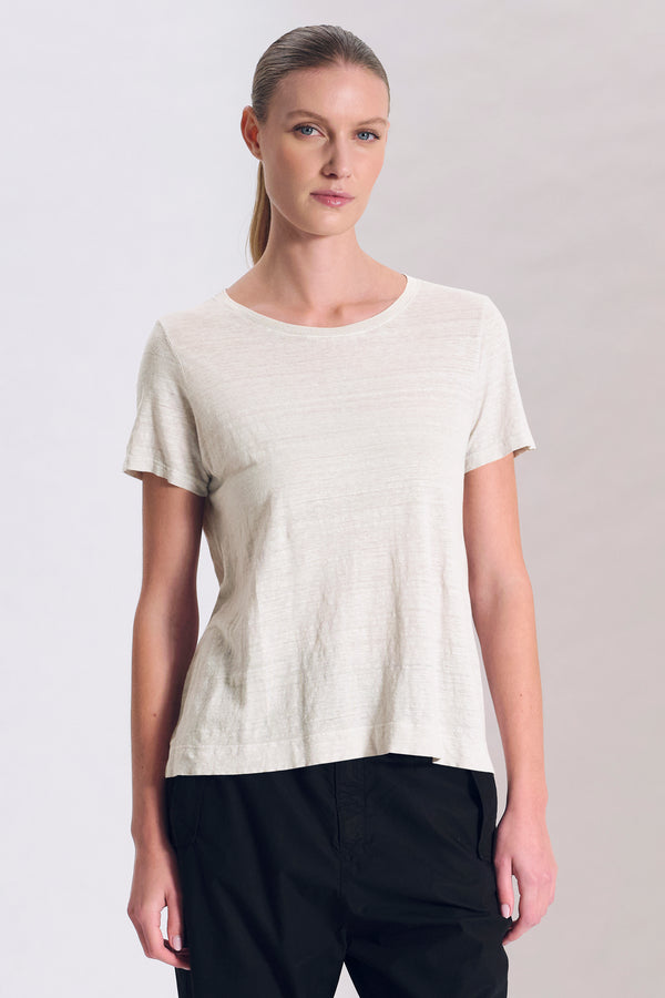 Ausgestelltes Top mit Rundhals, Kurzarm, aus Leinenjersey | 1017.CFDTRCK206.01