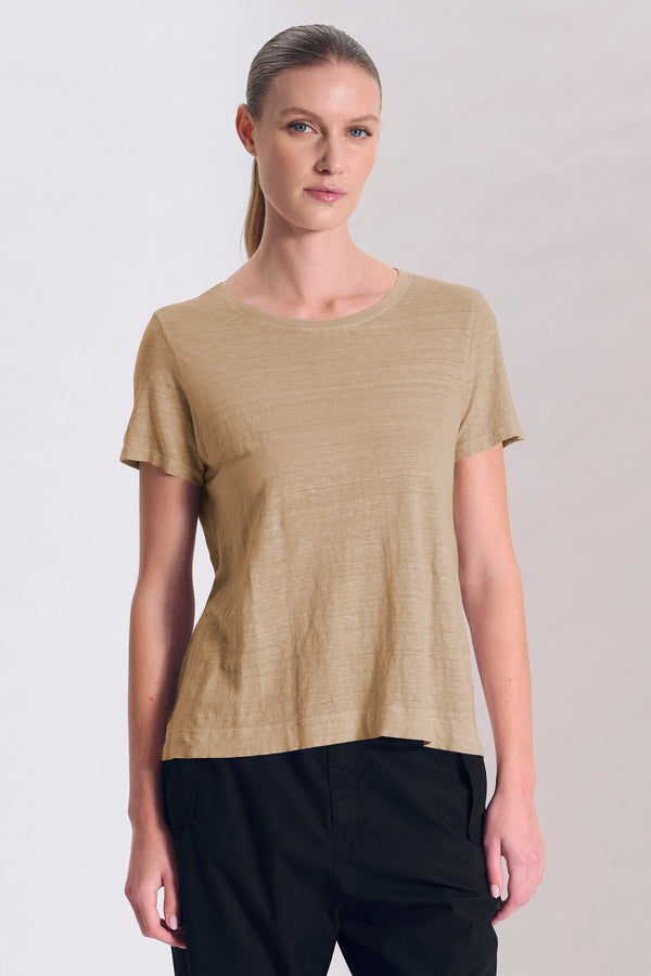 Ausgestelltes Top mit Rundhals, Kurzarm, aus Leinenjersey | 1017.CFDTRCK206.03