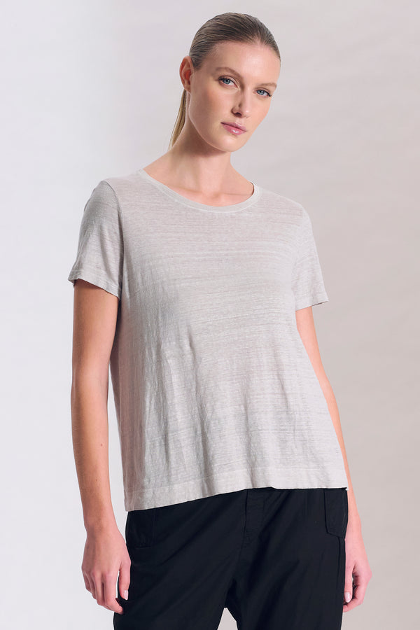Ausgestelltes Top mit Rundhals, Kurzarm, aus Leinenjersey | 1017.CFDTRCK206.11