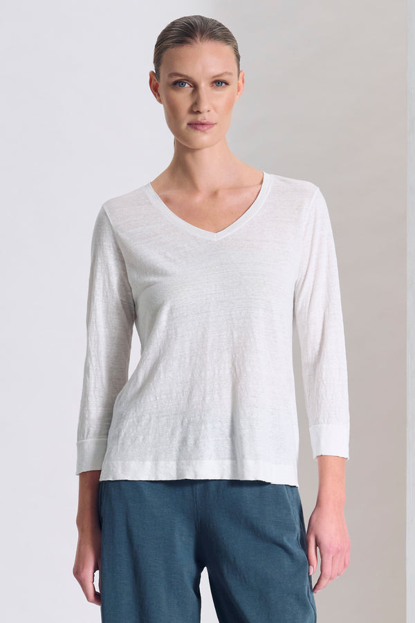 Shirt im Slim Fit mit V-Ausschnitt aus geripptem Strick, Ärmellänge bis Ellbogen aus Leinenjersey | 1017.CFDTRCK207.00