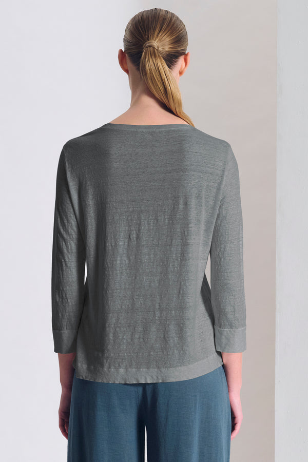 Shirt im Slim Fit mit V-Ausschnitt aus geripptem Strick, Ärmellänge bis Ellbogen aus Leinenjersey | 1017.CFDTRCK207.04