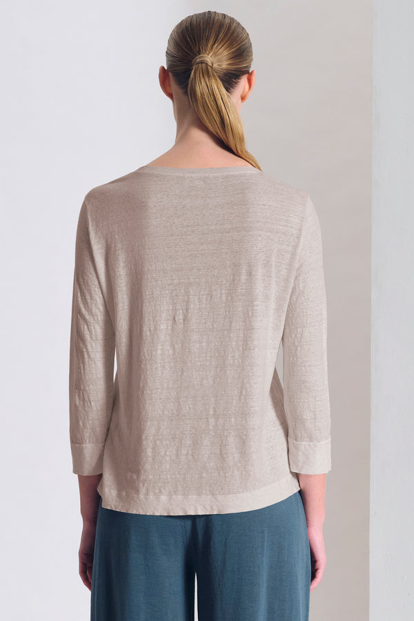 Shirt im Slim Fit mit V-Ausschnitt aus geripptem Strick, Ärmellänge bis Ellbogen aus Leinenjersey | 1017.CFDTRCK207.21
