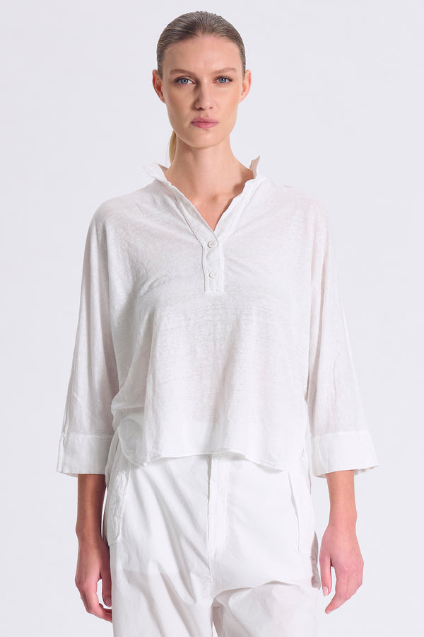 Oversize-Poloshirt mit rund geformten Kimonoärmeln aus Leinenjersey | 1017.CFDTRCK209.00