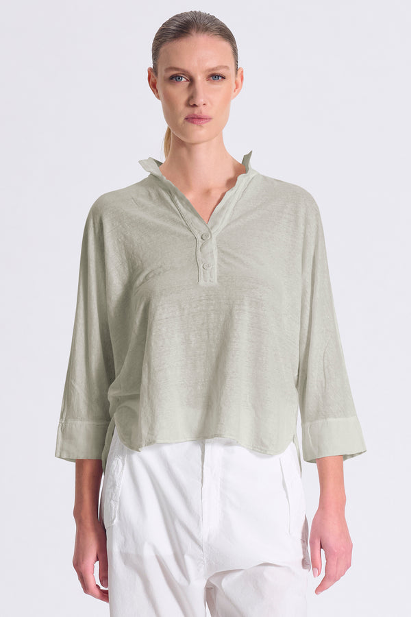 Oversize-Poloshirt mit rund geformten Kimonoärmeln aus Leinenjersey | 1017.CFDTRCK209.14
