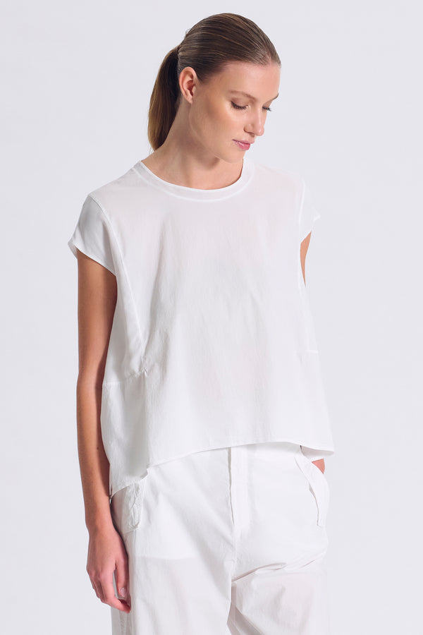 Camicia in popeline stretch con inserti in georgette di viscosa ed apertura dietro con bottoni in ma | 1017.CFDTRCM221.00