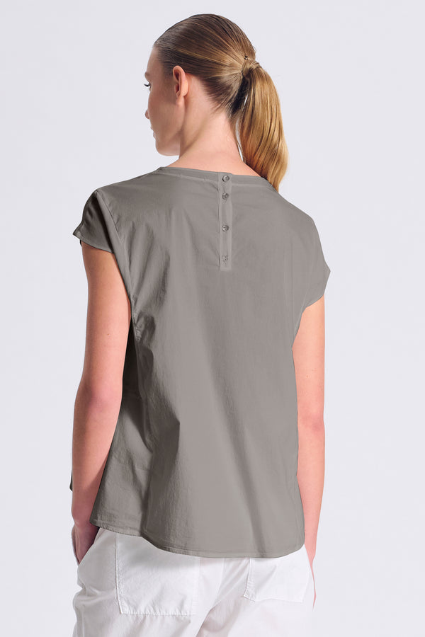 Camicia in popeline stretch con inserti in georgette di viscosa ed apertura dietro con bottoni in ma | 1017.CFDTRCM221.12