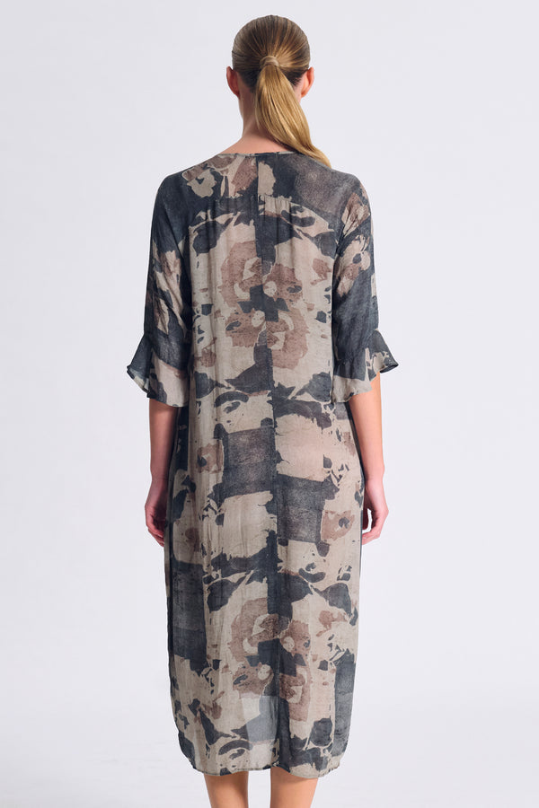 Abito lungo manica 3/4 in georgette di viscosa stampata | 1017.CFDTRCS284.05