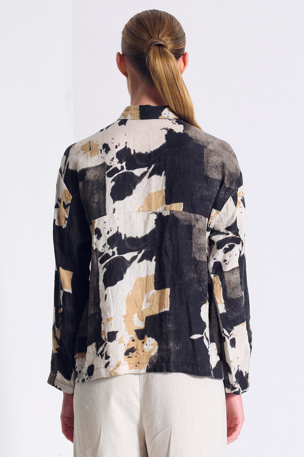 Camicia in lino stampato, linea morbida con collo camicia | 1017.CFDTRCT290.03