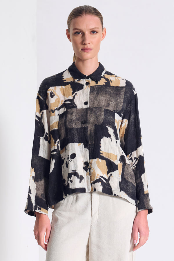 Camicia in lino stampato, linea morbida con collo camicia | 1017.CFDTRCT290.03