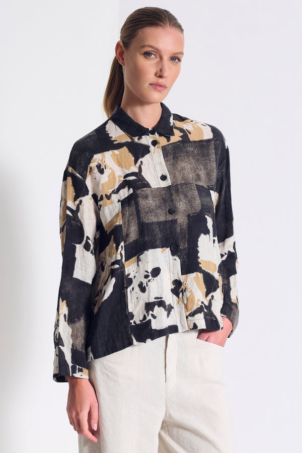 Camicia in lino stampato, linea morbida con collo camicia | 1017.CFDTRCT290.03