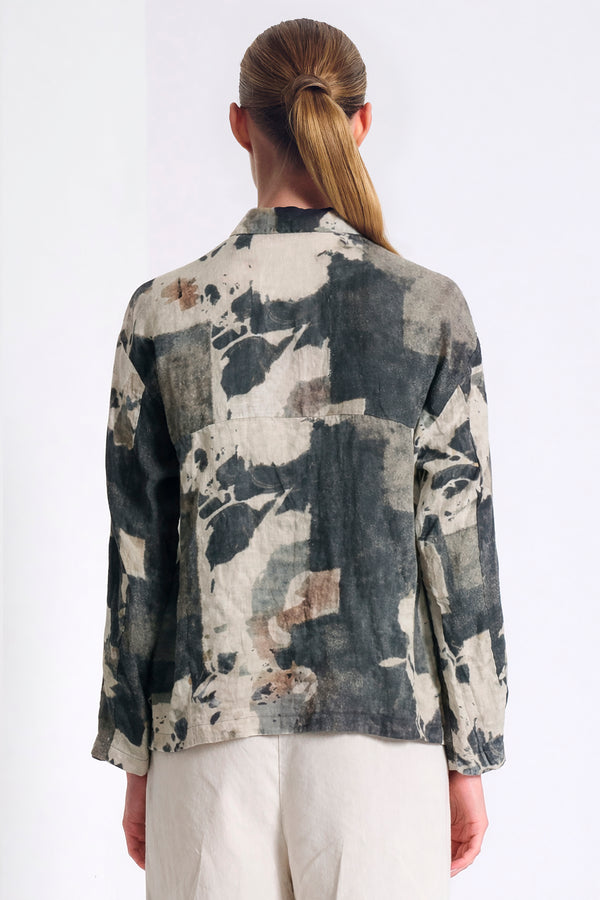 Camicia in lino stampato, linea morbida con collo camicia | 1017.CFDTRCT290.05