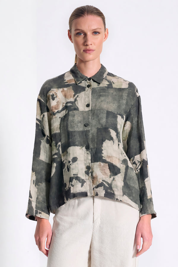 Camicia in lino stampato, linea morbida con collo camicia | 1017.CFDTRCT290.05