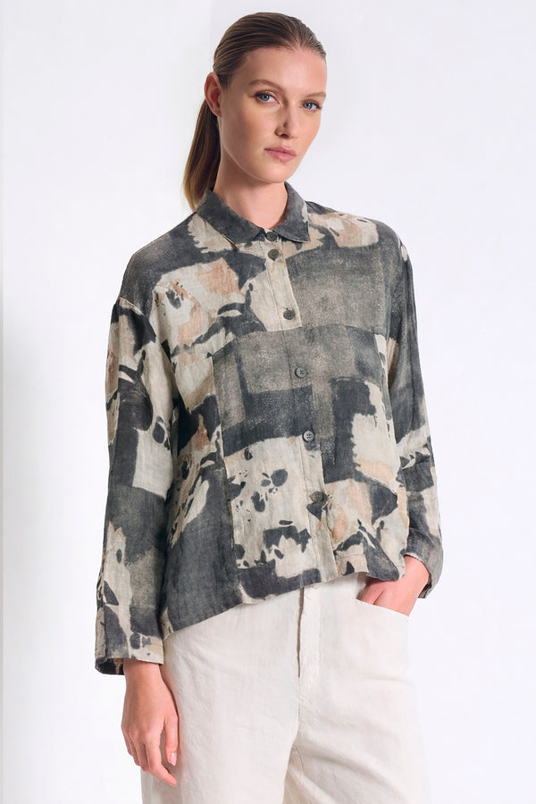 Camicia in lino stampato, linea morbida con collo camicia | 1017.CFDTRCT290.05