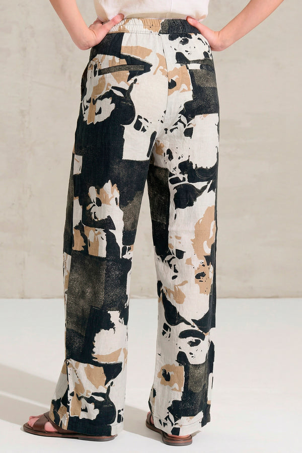 Pantalone comfort fit di lino stampato con elastico in cintura dietro e finte tasche a filetto | 1017.CFDTRCT293.03