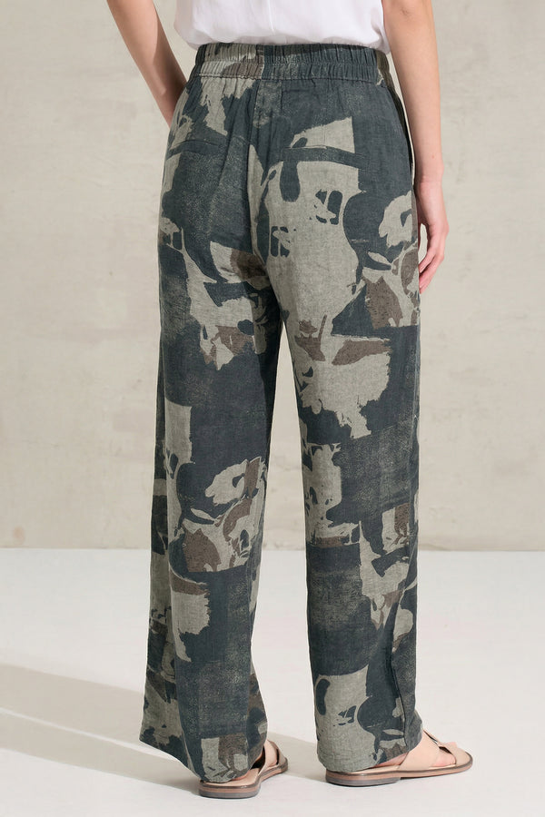 Pantalone comfort fit di lino stampato con elastico in cintura dietro e finte tasche a filetto | 1017.CFDTRCT293.05