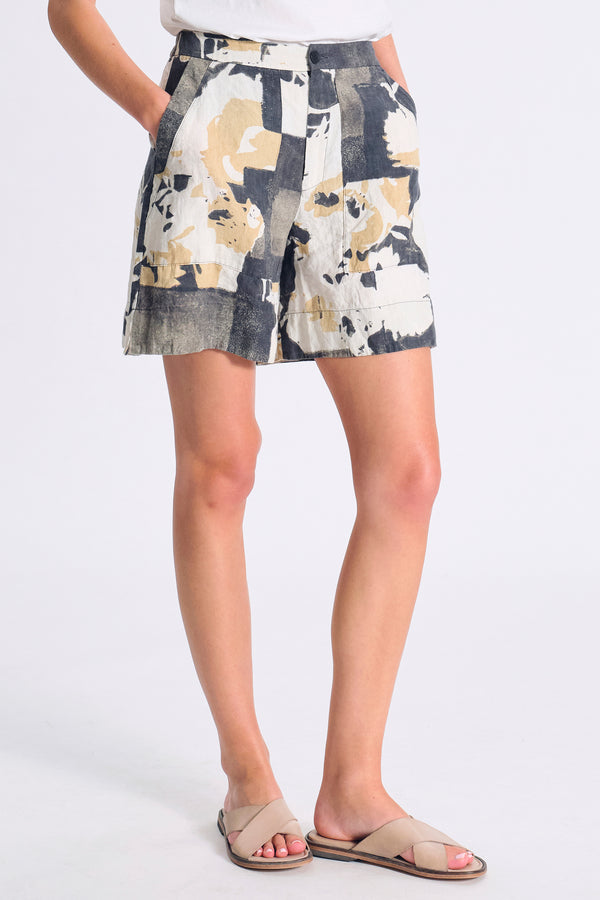 Shorts aus bedrucktem Leinen, elastischer Bund hinten | 1017.CFDTRCT294.03