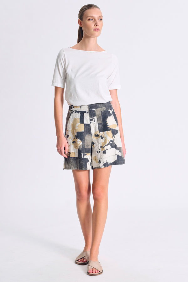 Shorts aus bedrucktem Leinen, elastischer Bund hinten | 1017.CFDTRCT294.03