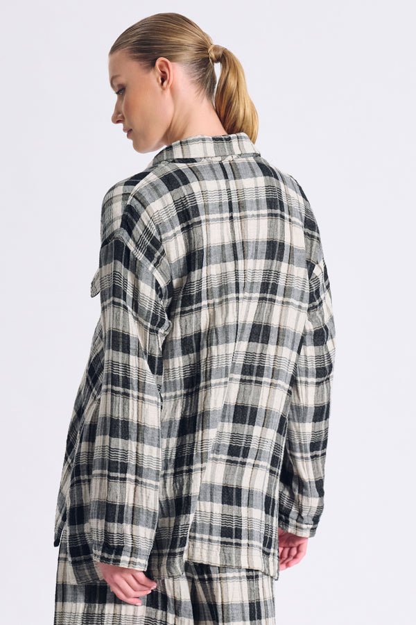 Giacca linea over e spacchi laterali sul fondo in cotone e lino a quadri | 1017.CFDTRCU300.10