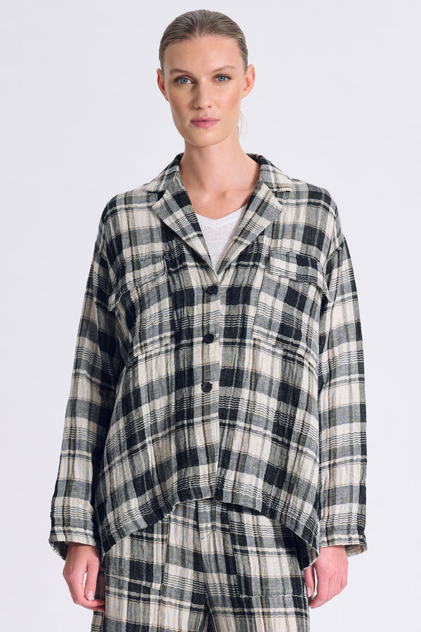Giacca linea over e spacchi laterali sul fondo in cotone e lino a quadri | 1017.CFDTRCU300.10