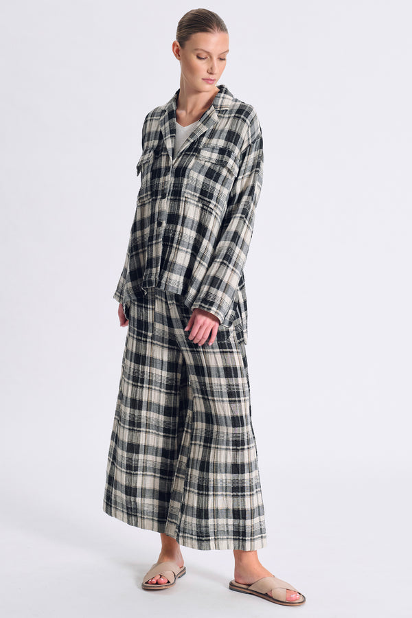 Giacca linea over e spacchi laterali sul fondo in cotone e lino a quadri | 1017.CFDTRCU300.10