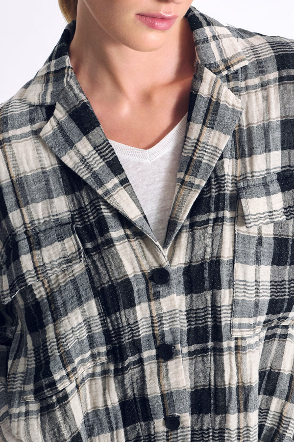 Giacca linea over e spacchi laterali sul fondo in cotone e lino a quadri | 1017.CFDTRCU300.10