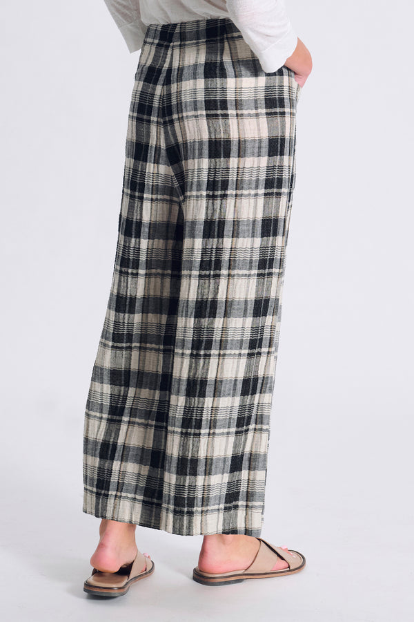 Pantalone cropped gamba larga in cotone e lino a quadri | 1017.CFDTRCU301.10