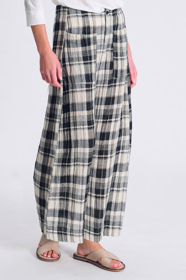 Pantalone cropped gamba larga in cotone e lino a quadri | 1017.CFDTRCU301.10