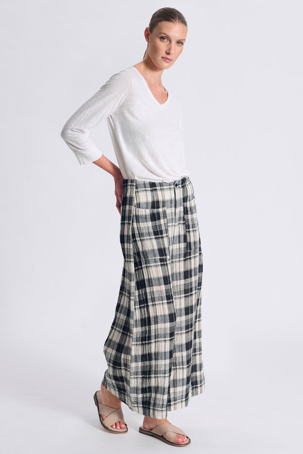 Pantalone cropped gamba larga in cotone e lino a quadri | 1017.CFDTRCU301.10