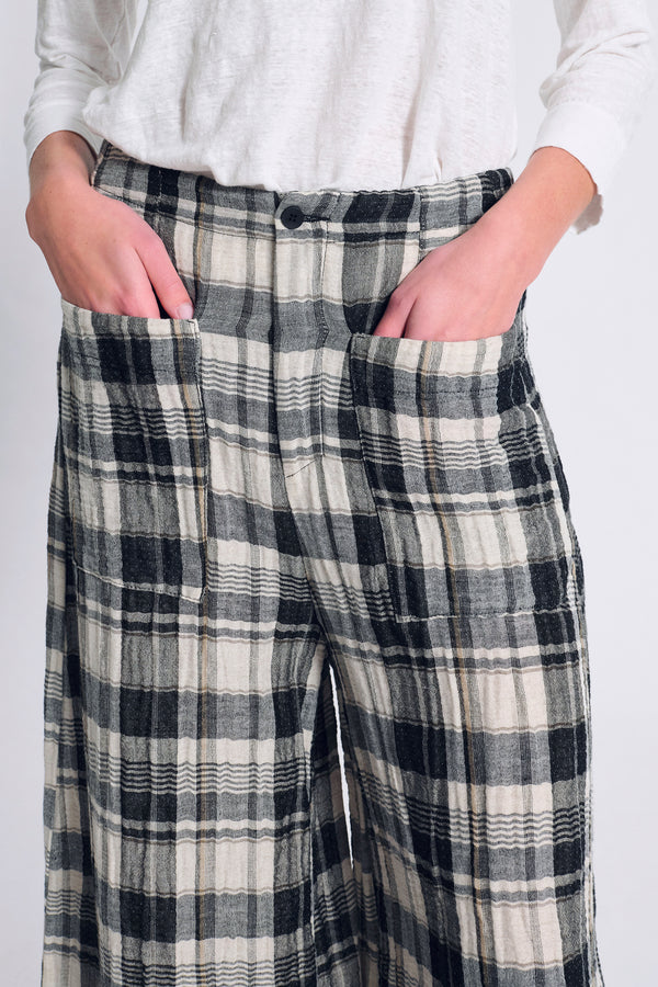 Pantalone cropped gamba larga in cotone e lino a quadri | 1017.CFDTRCU301.10