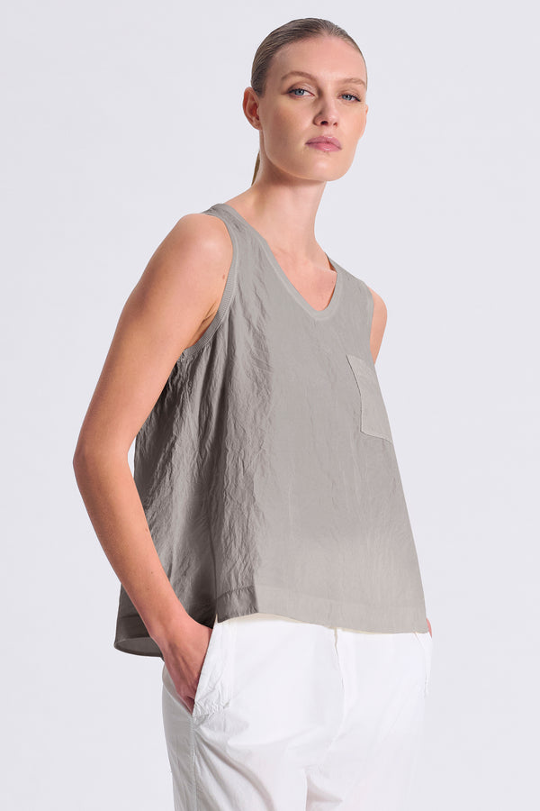 Canotta svasata comfort fit in misto seta con bordo collo e giromanica in costina di maglia | 1017.CFDTRCV313.12
