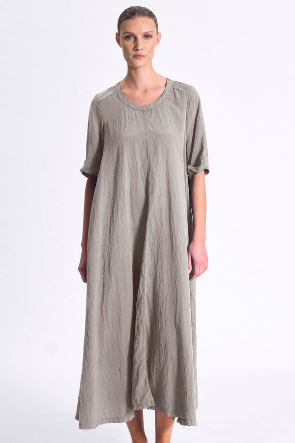 Long flared dress with elbow-length sleeves in silk blend | 1017.CFDTRCV315.12