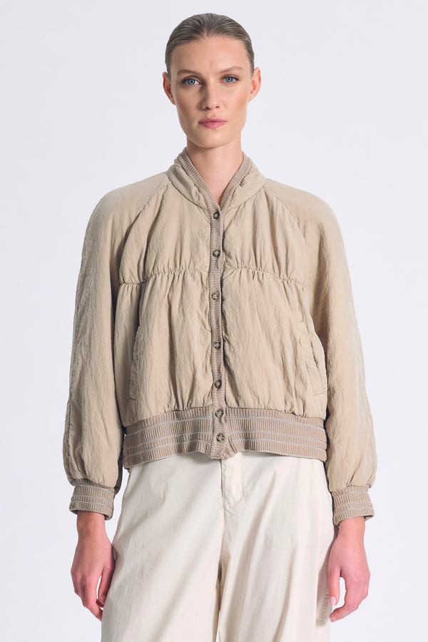 Giubbino imbottito in misto seta con inserti in maglia ed arricciature fronte e retro | 1017.CFDTRCV318.02