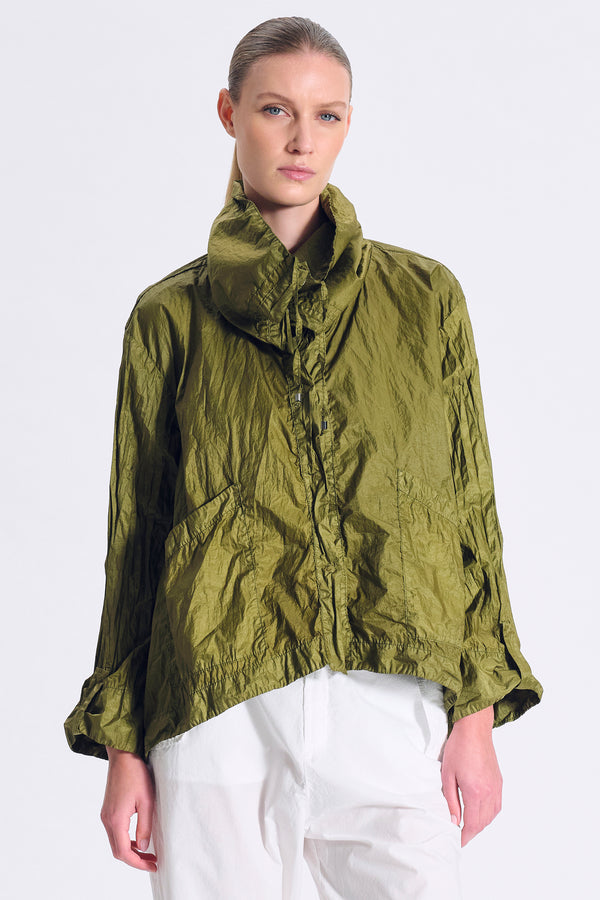 Giubbino svasato in poliamide spalmato bicolore con bottone sul fondo manica e cappuccio | 1017.CFDTRCZ350.23