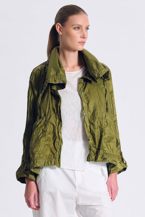 Giubbino svasato in poliamide spalmato bicolore con bottone sul fondo manica e cappuccio | 1017.CFDTRCZ350.23