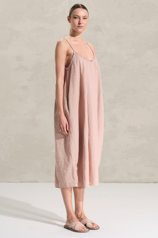 Kleid mit schmalen Trägern aus Leinen und Cupro, gestreift | 1018.CFDTRDA108.17