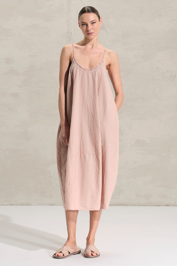 Kleid mit schmalen Trägern aus Leinen und Cupro, gestreift | 1018.CFDTRDA108.17
