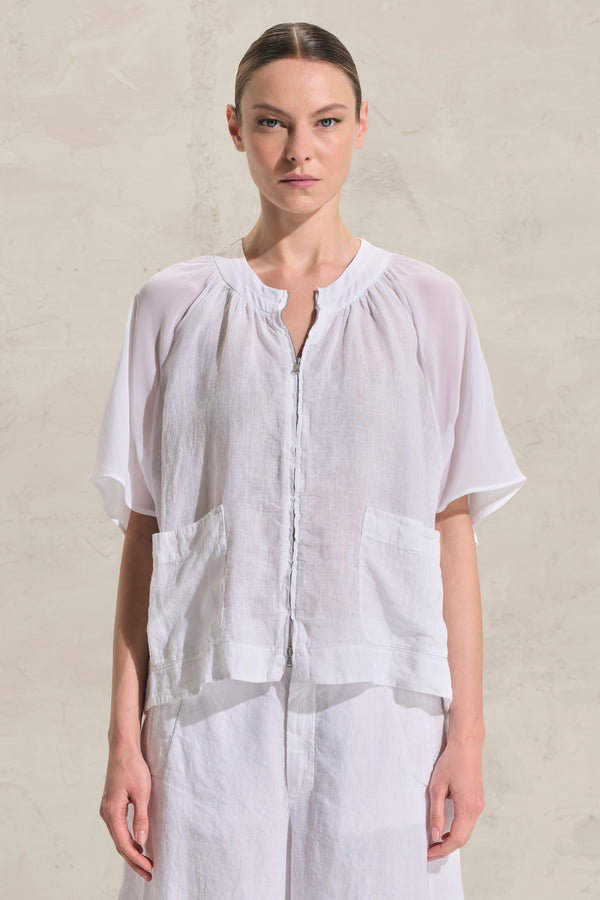 T-shirt in lino con manica ad aletta ed inserti in voile di viscosa | 1018.CFDTRDB113.00