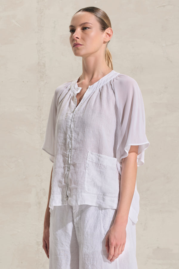 Shirt aus Leinen mit Flügelärmeln und Einsätzen aus Viskose-Voile | 1018.CFDTRDB113.00