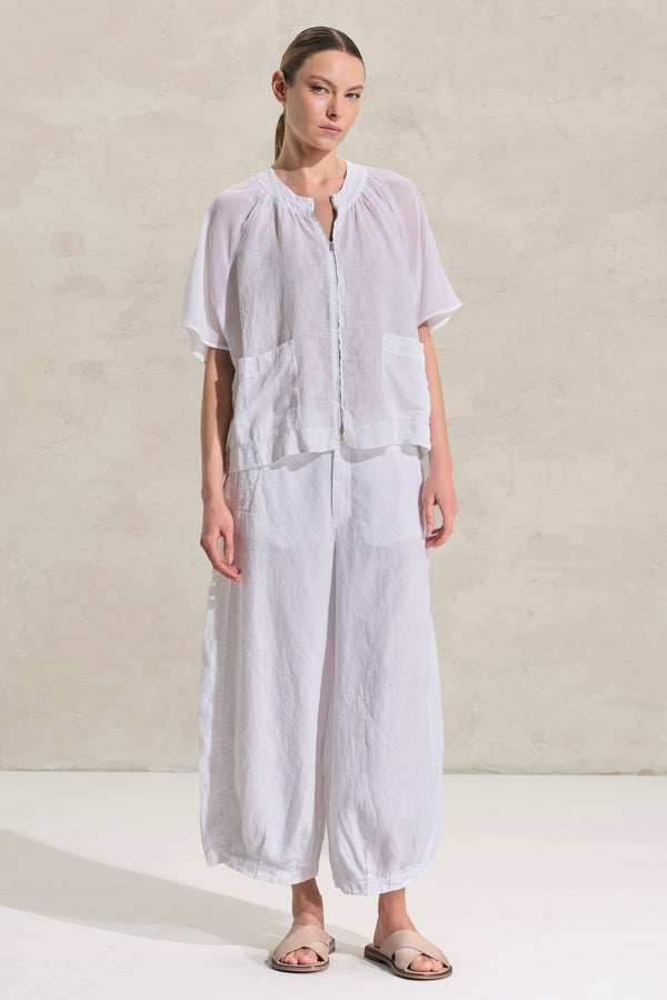 Shirt aus Leinen mit Flügelärmeln und Einsätzen aus Viskose-Voile | 1018.CFDTRDB113.00