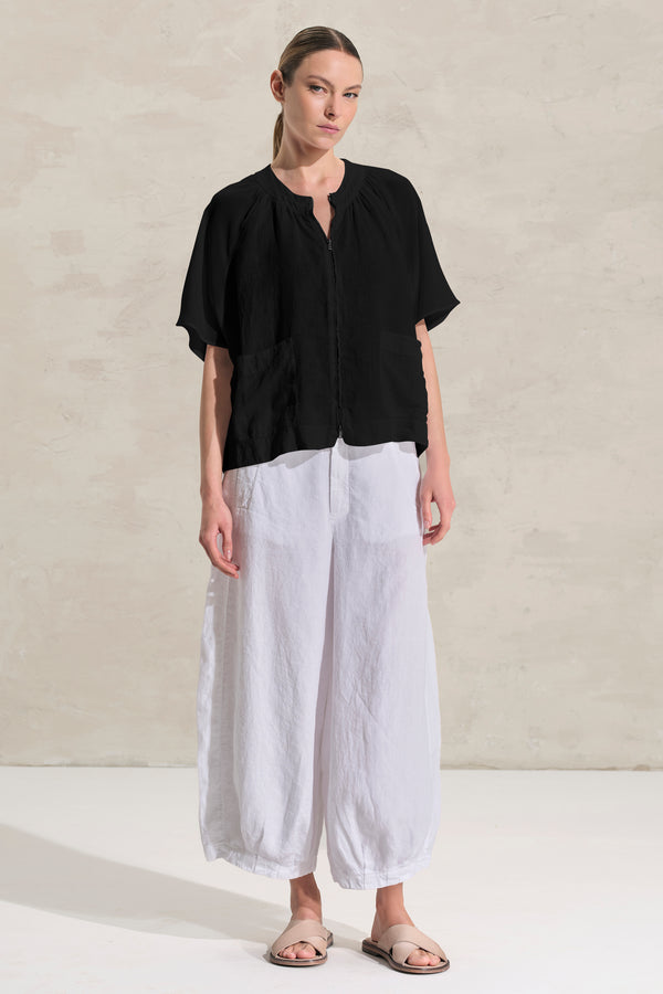 Shirt aus Leinen mit Flügelärmeln und Einsätzen aus Viskose-Voile | 1018.CFDTRDB113.10