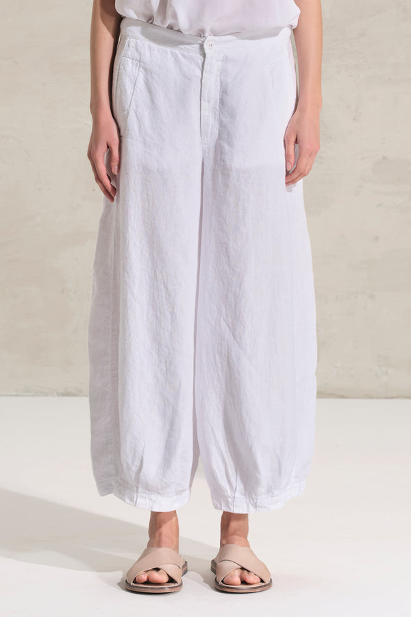Pantalone cropped gamba larga in lino con pieghe sul fondo. elastico in cintura dietro | 1018.CFDTRDB114.00