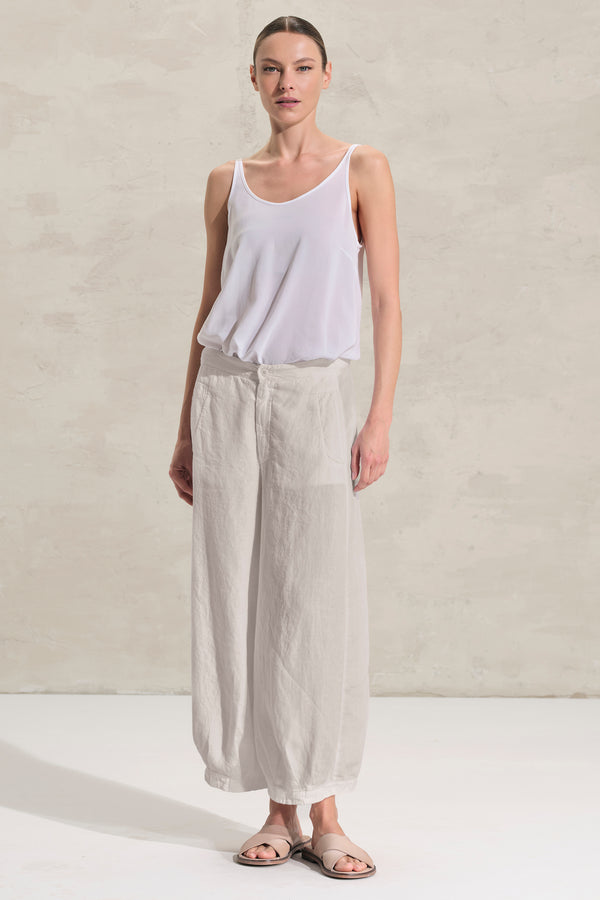 Pantalone cropped gamba larga in lino con pieghe sul fondo. elastico in cintura dietro | 1018.CFDTRDB114.02