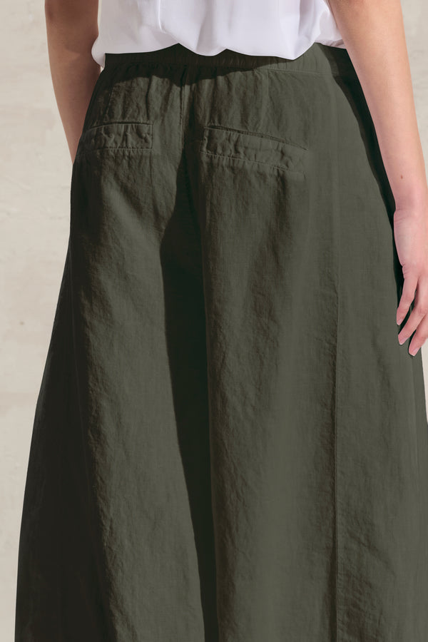 Pantalone cropped gamba larga in lino con pieghe sul fondo. elastico in cintura dietro | 1018.CFDTRDB114.04